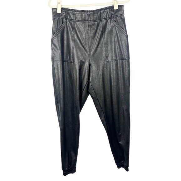 Spanx Womens Faux Leather Jogger Pants Black Size Large Pull On Elastic Waist - Picture 2 of 7